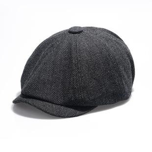 Hat men's spring, autumn and winter herringbone pattern octagonal hat elastic beret men's painter's hat European and American vintage newsboy hat