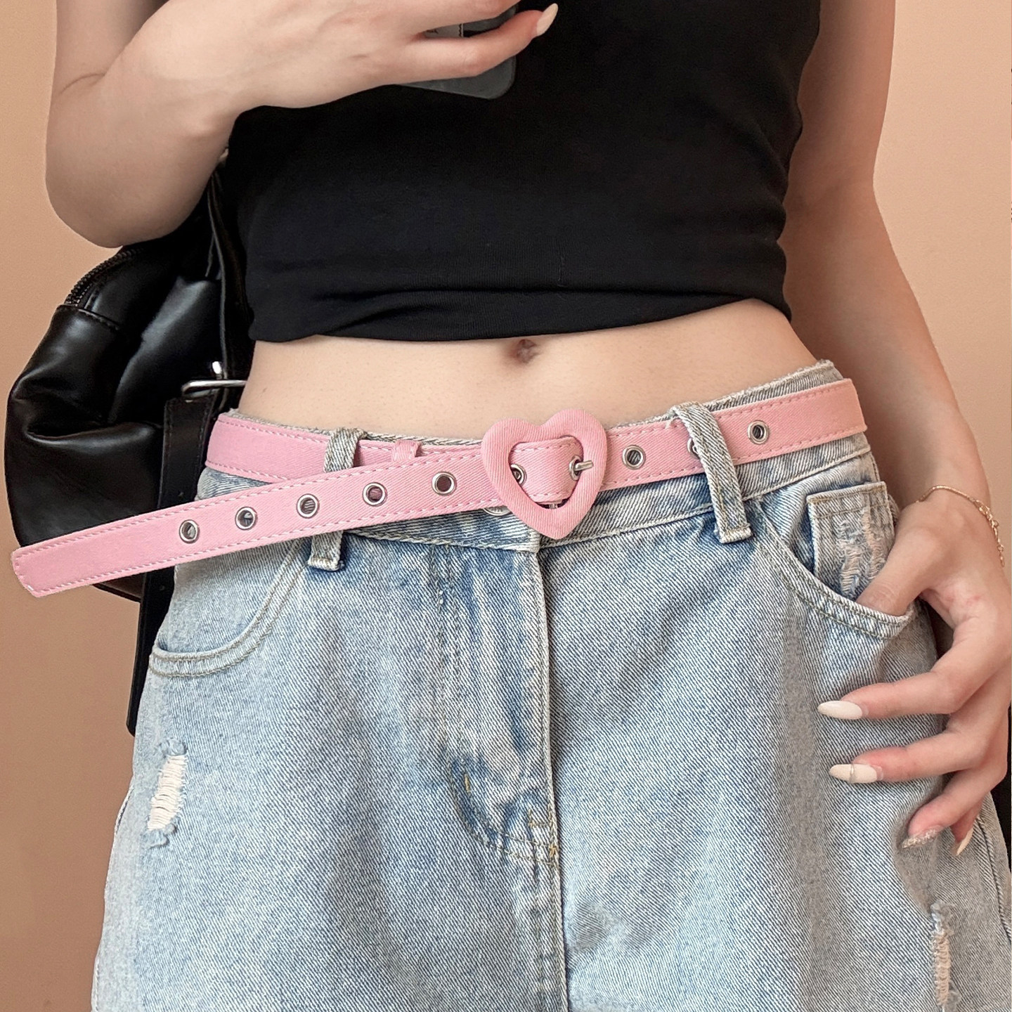 Pink Heart-Shaped Belt for Women, Korean Style, Unique Design, Versatile Fashion Accessory, Suitable for Jeans and Dresses, Belt Accessory