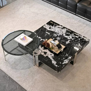 Light Luxury High-end Living Room 2024 New High-end Marble Small Apartment Italian Minimalist Stainless Steel Square Coffee Table