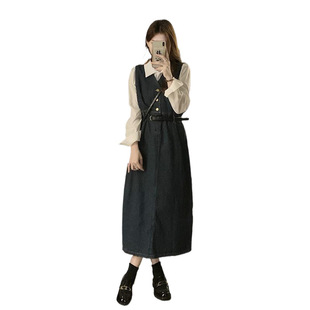 2025 new early autumn little man wear a set of academic style Denim dress suit women's dress wholesale