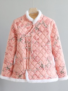 2023 autumn and winter new cotton-padded jacket coat Internet celebrity retro Chinese style fleece-lined plus size cotton-padded jacket women's clothing for moms