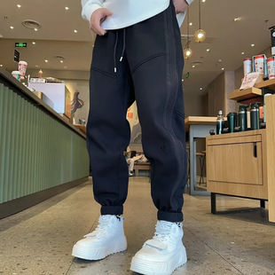 2024 New Winter Leggings Men's Velvet Easiest for Match Embroidered Sweatpants Loose Large Size Teen Casual Pants