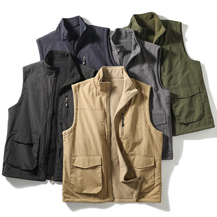 Foreign trade men's clothing-double-sided wear workwear simple casual fleece men's stand collar vest autumn zipper sleeveless jacket