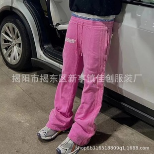 Cross-border factory direct 2024 summer new American retro double waist stitching design sense sports casual pants tide