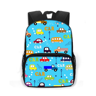 Children's Schoolbag Polyester Cartoon Shoulder Bag for Primary School Students Excavator Engineering Vehicle Printed Double-Layer Backpack