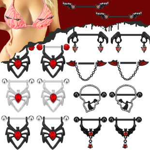 Gabe Europe and the United States cross-border dark series spider bat puncture breast ring sexy breast ring stainless steel nipple nail