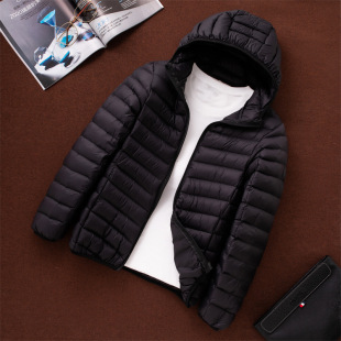 2023 New Light Feather Cotton-padded Jacket Men's Vertical Collar Slim-fit Thin Light Feather Cotton-padded Jacket Young Men's Hooded Jacket