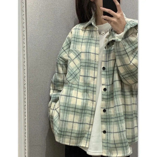 Plaid long-sleeved shirt men's autumn and winter fashion brand loose design couple coat Korean style versatile casual bottoming shirt