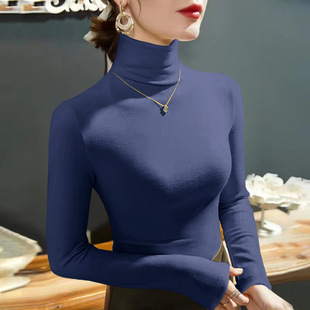 Wholesale German velvet bottoming shirt women's autumn and winter new all-match solid color high collar long sleeve double-sided velvet inner fashionable top