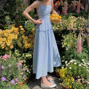 [Sea Salt Popsicle ~] Age-reducing Plaid Sling dress 2025 Summer New Waist Slimming Gentle Dress Women