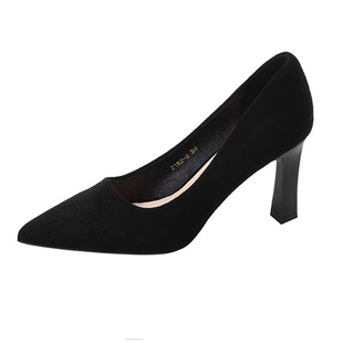 Etiquette High-heeled Shoes Women's Suede Soft Sole Long-standing Not Tired Feet Flight Occupation Dress Commuter Professional Black Work Shoes Single-layer Shoes