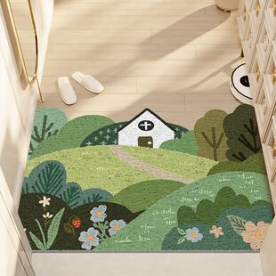 Fresh Entrance Door Silk Circle Floor Mat, Home Entrance Door Mat, Door Scraping Mud and Soil, Cuttable Carpet