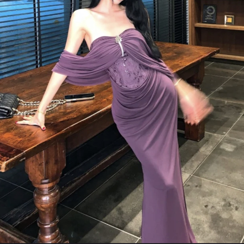French Pure Desire High-End Design Sexy Off-Shoulder Dress Women's Summer Sexy Slimming Slim Hip-Hugging Long Skirt