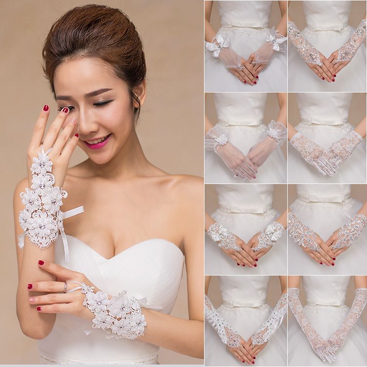 Gloves Bridal Wedding Dress Performance Lace Finger-free Hook Hollow Nail Peel Fingers Wholesale Wedding Accessories