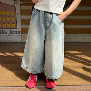 Elmo Beibei Girls' Pants 2025 Summer New Arrival Children's Korean Style Fashionable Retro Casual White Cropped Jeans