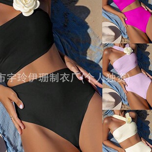 2025 cross-border swimsuit Europe and the United States hot-selling one-piece swimsuit bikini diagonal shoulder 3D three-dimensional white flower swimsuit for women