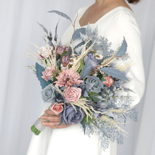 Wedding bride holding flowers wedding photo props smoke gray home decoration bouquet wedding scene arrangement floral art