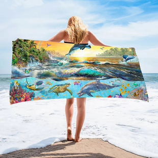 Foreign trade explosions sea turtle pattern beach towel microfiber absorbent bath towel quick-drying double-sided velvet beach blanket set