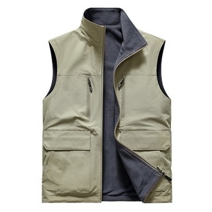New fleece-lined Double-sided Wearing Vest Men's Outdoor Sports Warm Vest Multi-pocket Coat Set Logo Group Buying