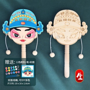 peking opera facial makeup rattle diy children's handmade wooden traditional national style hand-held painting painted non-heritage