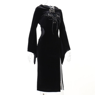 CF 220.1 million Holy Festival New Women's dress Dark Elegant Hooded Horn Sleeve Spider Web dress Women