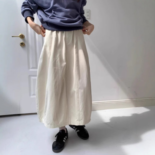Japanese Style creamy-white Shape Skirt Women's Autumn Vintage Flower Bub Skirt Mid-Length Casual A- Line Work Dress