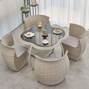 Outdoor Table and Chair Courtyard with Umbrella Outdoor Open-air Balcony Tenge Weaved Courtyard Garden Waterproof Sun Protection Tea Table Rattan Chair
