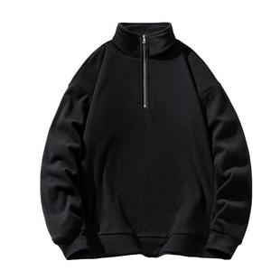 Cross-border wholesale half-height zipper stand collar de velvet sweater men's long sleeve pullover padded solid color jacket men's a generation of hair