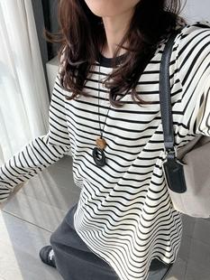 25 Spring and Summer New Linen Striped Long-sleeved Knitted T-shirt Top Women's Multi-color Thin Long-sleeved Loose Knitted Shirt for Women