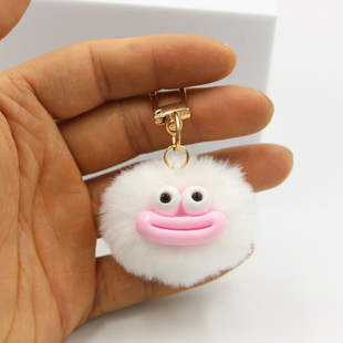 Polyester fur ball key chain pendant elf big mouth plush creative bag mobile phone case hanging ornaments earphone box accessories