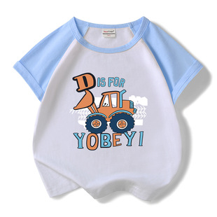 Excavator boys' summer suit 2023 new cartoon loose children's short-sleeved T-shirt shorts boys' two-piece suit
