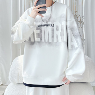 Heavy Round Neck Long Sleeve T-Shirt Men's Spring and Autumn Fashion Brand Loose Youth High School Junior High School Student Sweatshirt Top Clothes