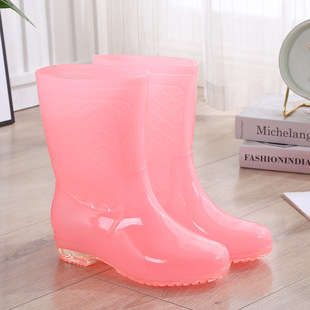 No lining cloth rain boots women's high transparent waterproof shoes women's new cute long rain boots non-slip bucket shoes rubber shoes