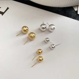 925 silver needle brushed ball stud earrings metal elegant all-match gold and silver cold style ins style niche round ball earrings