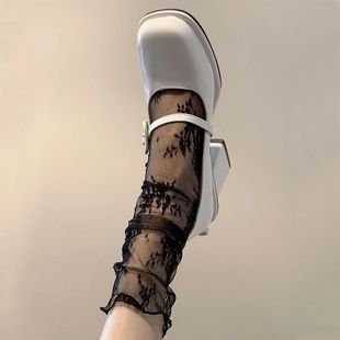 Mary Jane Black and White Short Medium and Long Cylinder Calf Heap Hollow Lace Stockings Children's Summer Mesh Ultra-thin Ins