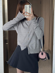 New Grey Knitted Cardigan Women's Autumn Outer Wear High-end Sweater Coat Early Autumn Thin Long-sleeved Top