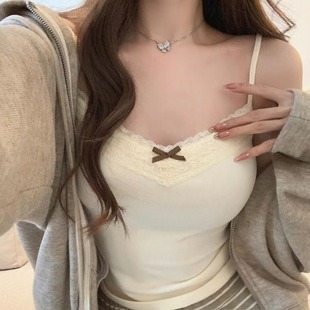 Bow pure desire style camisole women's Sexy Slim outer wear inner sleeveless bottoming top women's all-match underwear