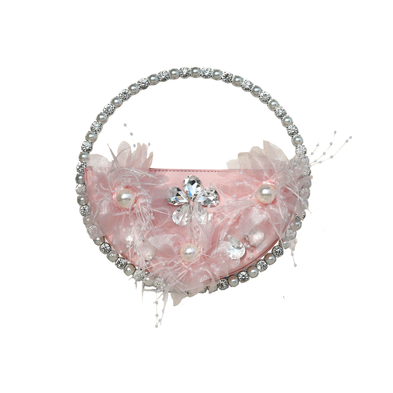 2025 New Evening Bag, Cross-border Women's Handbag with Round Handle, Pearl Decoration Clutch, Party Bag, Furry Bag