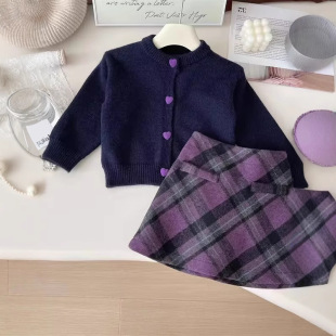 Children's fashion suit autumn girls knitted top overskirt two-piece 3-8 years old children's clothing a generation of hair