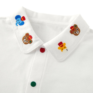Spot miki children's clothing Japanese new cartoon shirt hat Bear rabbit embroidery collar short sleeve shirt with hair generation
