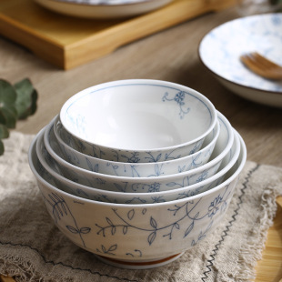 Stalking Branchiselia Pattern Food Bowl and Dish Ceramic Household Large Size Deep Plate Large Capacity Rice Plate Round Pagat Salad Soup Bowl