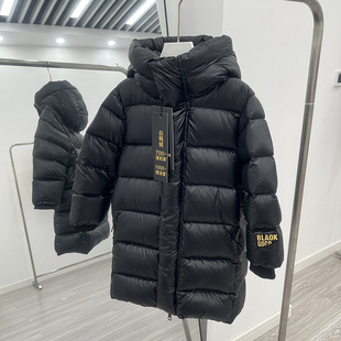 Black gold children's down jacket long 2023 new boys and girls autumn and winter hooded thick coat factory direct wholesale