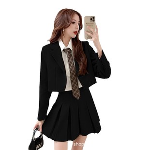Western Style Fragrant Style Set Women's 2023 Spring and Autumn Korean Style Elegant Hip Skirt jk Plaid Uniform Jacket Two-Piece Set
