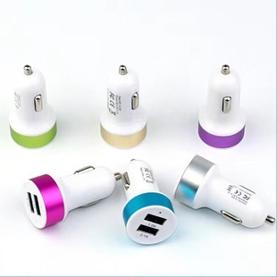 Aluminum alloy round dual USB car charger cigarette lighter car charger conversion plug 1A 2.4A