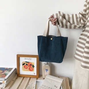 All-Match College Style Colorful Small Bag Hand Carrying Cosmetic Bag Corduroy Lunch Bag