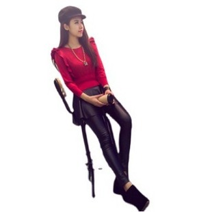 Foreign Trade Europe and the United States New Women's Fashion Imitation Leather Pleated Fake Two-piece Culottes Slim-fit Slimming Hip Ankle-length Leggings