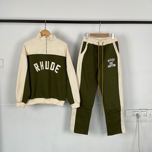 Трансграничный экспорт европейского и американского модного бренда RHUDE, бархатная толстовка с полумолнией и цветными блоками для мужчин и женщин, спортивный брючный костюм для улицы