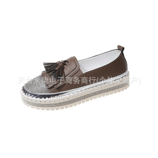 Cross-border Foreign Trade plus size Tassel Rhinestone White Shoes Korean Style Lazy Shoes Platform Slip-on Loafers