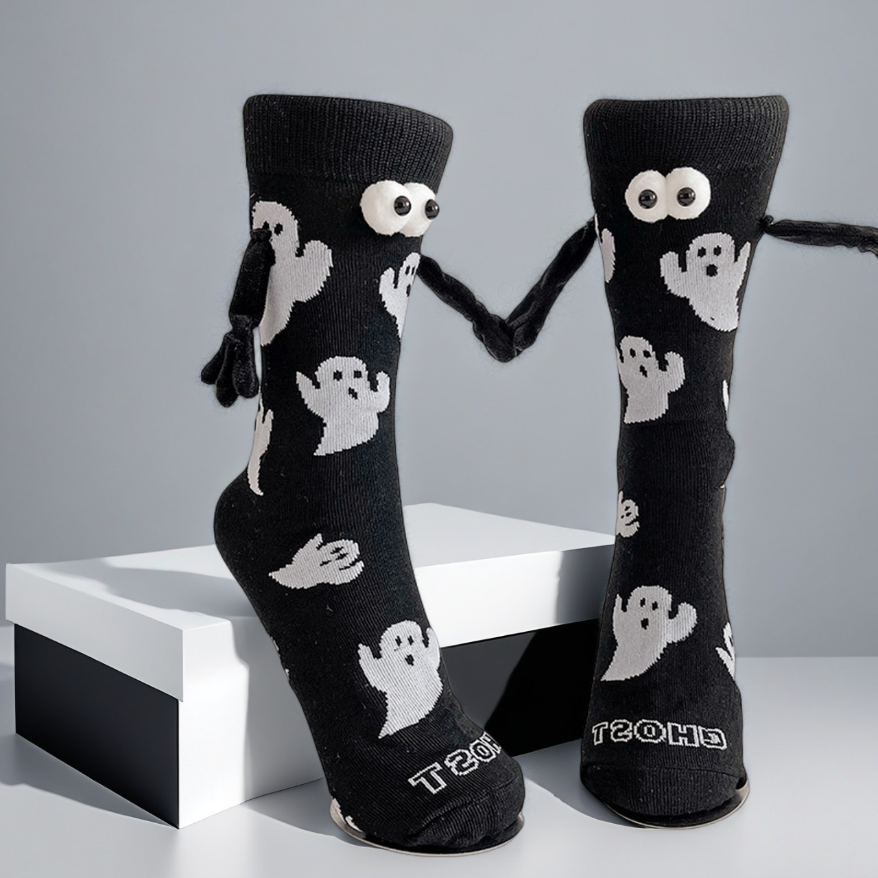 Halloween Hand-Holding Socks, Winter Pure Cotton Warm Mid-Calf Socks, Ghost Stylish Funny Socks, Trendy Socks for Men and Women, Couples