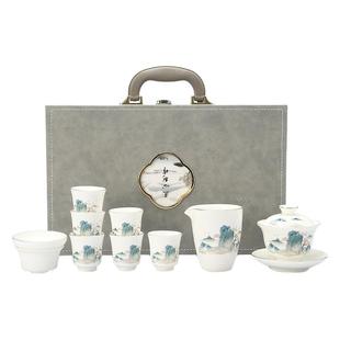 Mat fat jade porcelain kung fu tea set suit Dehua white porcelain bowl business gift box Chinese high-end company customers gift